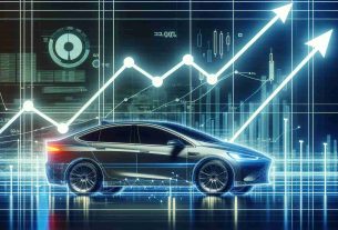 A high definition, realistic graphical data visualization showing the significant continued growth of a large anonymous automobile manufacturing company, with lines on a chart demonstrating upward trends, and a background hinting at the manufacturing and automotive industry.