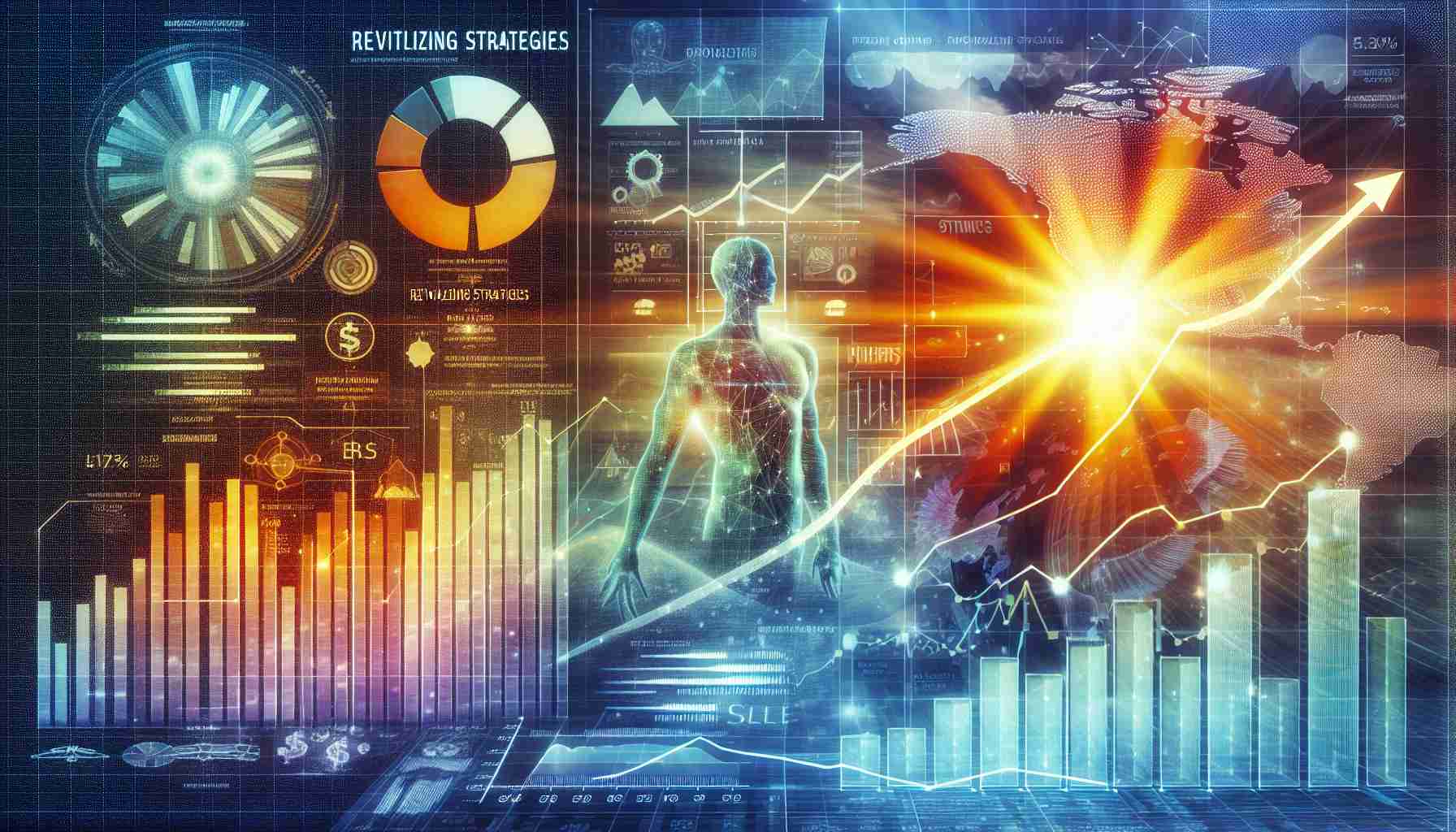 A vivid, high-definition image that encapsulates the positive sales outlook for a fictitious clothing company, known as 'Revitalizing Strategies', based on their forward-thinking strategies. The scene may include a graph or chart showing profits on an upward trend, a bright sun in the background to symbolize a bright future, and representations of their high-end fashion products, such as well-crafted clothes and accessories.