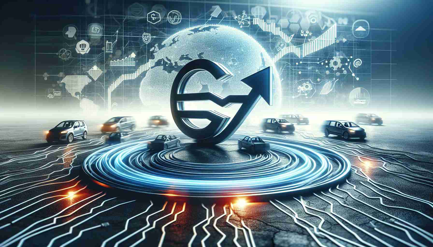 A realistic, high-definition picture that represents the concept of challenges ahead for a major automotive corporation in the context of changing market dynamics. The image could include abstract symbols like rough roads or uphill paths, graphics with downward trend lines, possible switches towards electric vehicles and the impact of changing consumer preferences. The foreground has the company logo without any specific name, while the background reveals a market swirling with possible threats and opportunities.