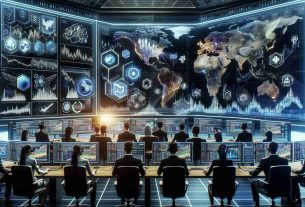 A high-definition realistic image illustrating the reaction of global markets to new technological innovations. The scene features a high-tech command center filled with large digital screens displaying fluctuating stock market data charts from various countries around the globe. Beneath the screens, a diverse group of male and female analysts of Caucasian, Hispanic, Black, Middle-Eastern, and South Asian descent meticulously examine the data. They are equipped with state-of-the-art data analysis gadgets like augmented reality glasses and gesture-controlled computer interfaces. Symbolic images of new technologies, such as AI robots and 5G network symbols, are creatively integrated into the scene.