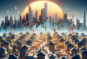 High-resolution, realistic image of a metaphorical representation of China reviving its housing market and economy. The scene depicts a rising sun behind a skyline with a variety of architectural structures symbolizing the housing market, such as skyscrapers, apartments, and homes. Cranes and construction workers of different genders and descents are seen actively building. In the foreground, there is a bustling market with shoppers and vendors of diverse descents and genders, representing a wide array of economic activities. Currency symbols and graphs are subtly integrated into the scene to represent economic growth.