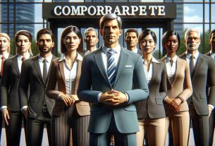 A high-definition, illustrative representation of a new leadership team at a major healthcare company indicating a strategic shift. The image shows a group of diverse individuals in business attire, each with resolute expressions, standing in front of the corporation's signage. There are both male and female members in positions of authority with varied descents such as Caucasian, Black, Middle-Eastern, Hispanic, and South Asian.