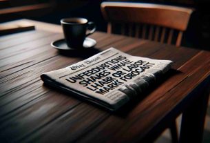 A realistic macro lens photograph of a newspaper headline that reads 'Unforeseen Disruptions Shake Up Labor Market Forecasts'. The newspaper is sharply folded in a scrupulous manner and rests on a wooden table with its black and white text contrasting heavily with the table's dark mahogany color. The room wherein the table is located is dimly lit, and a cup of freshly brewed coffee is leisurely rested beside the newspaper, slightly out of focus.