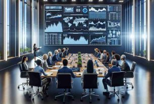 A high-definition, realistic image of a professional financial meeting. There are people of different descents such as Caucasian and Hispanic, and genders such as women and men present. They are gathered around a large conference table, looking at charts, graphs and other financial data projected onto a screen. The charts show details about interest rates. There is a placard on the table that says 'Federal Reserve Meeting'. The room is illuminated with bright, overhead lights, and there's a serious, focused atmosphere.